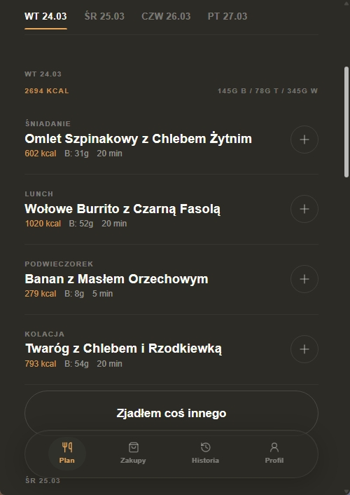 Gotowy plan dnia z realnymi posiłkami.